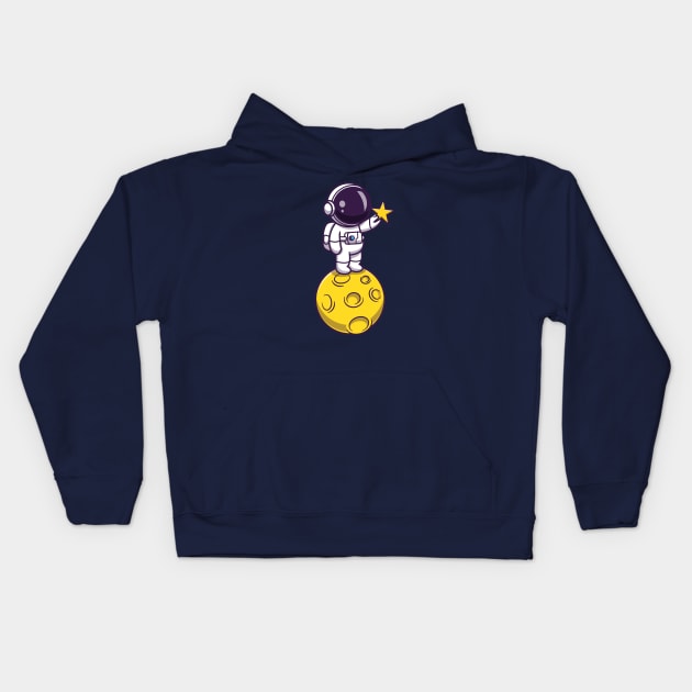 Astronaut Holding Star On Moon Cartoon Kids Hoodie by Catalyst Labs